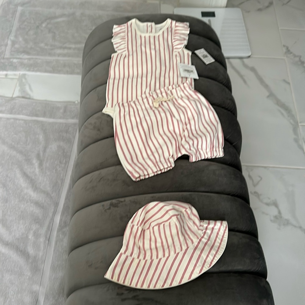 Brand new with tags Pehr, shorts, and sun hat set